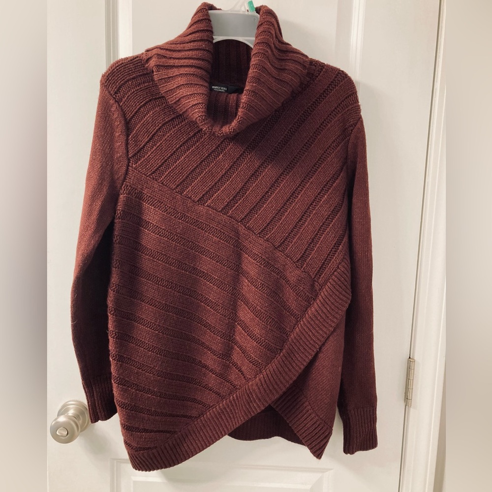 Simply Vera chunky neck sweater. Size Medium.  Very dark burgundy. Like new.